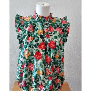 THML Green  Floral high neck sleeveless Blouse Size Medium  Garden Party